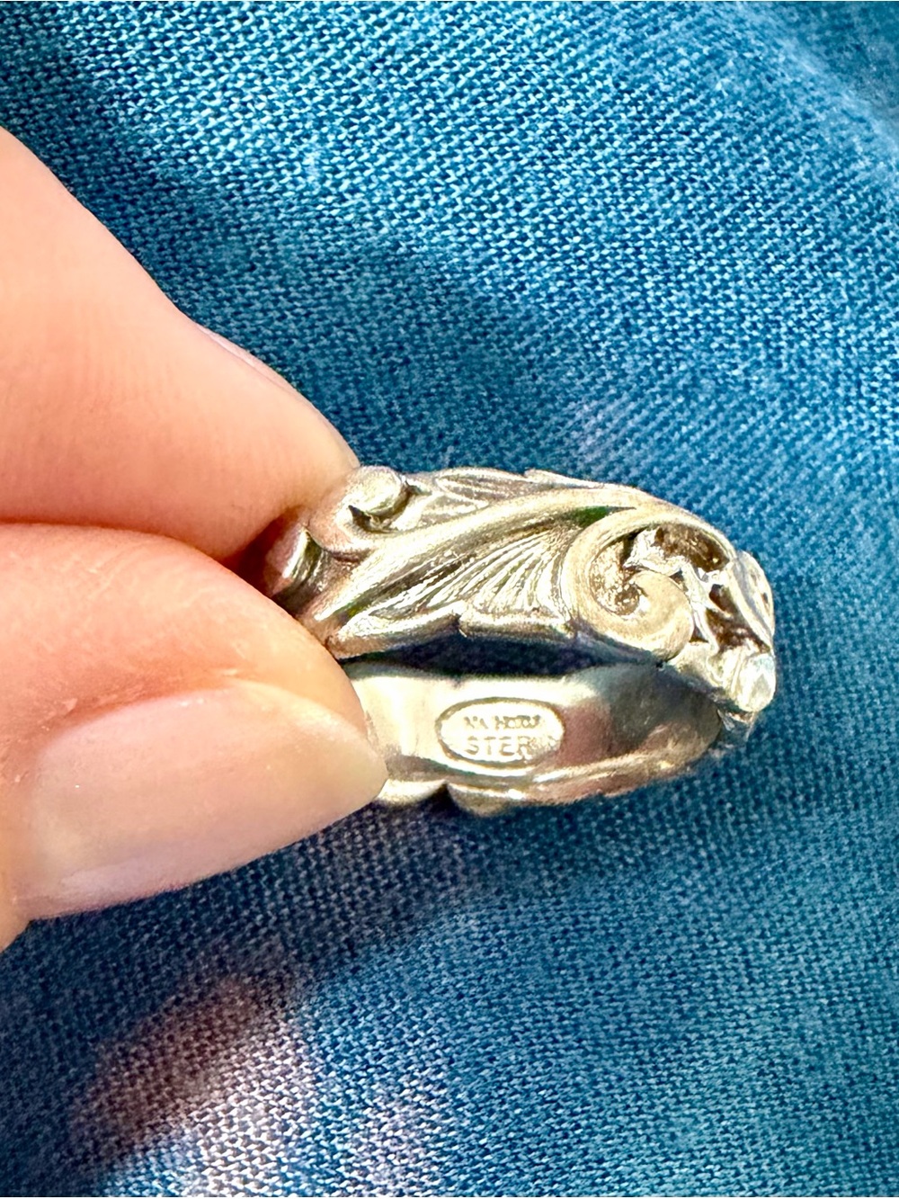 Hawaiian Heirloom Scroll Band Plumeria Wave Sterling Silver Ring 7 - Picture 10 of 10